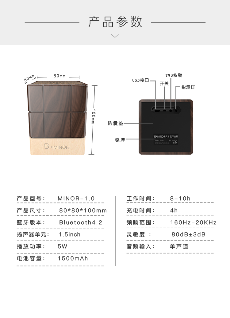 新5D Minor巧克力手機(jī)無(wú)線藍(lán)牙木質(zhì)桌面音箱胡桃木對(duì)箱精致禮品