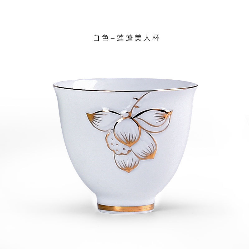 手繪白色美人杯、茶杯
