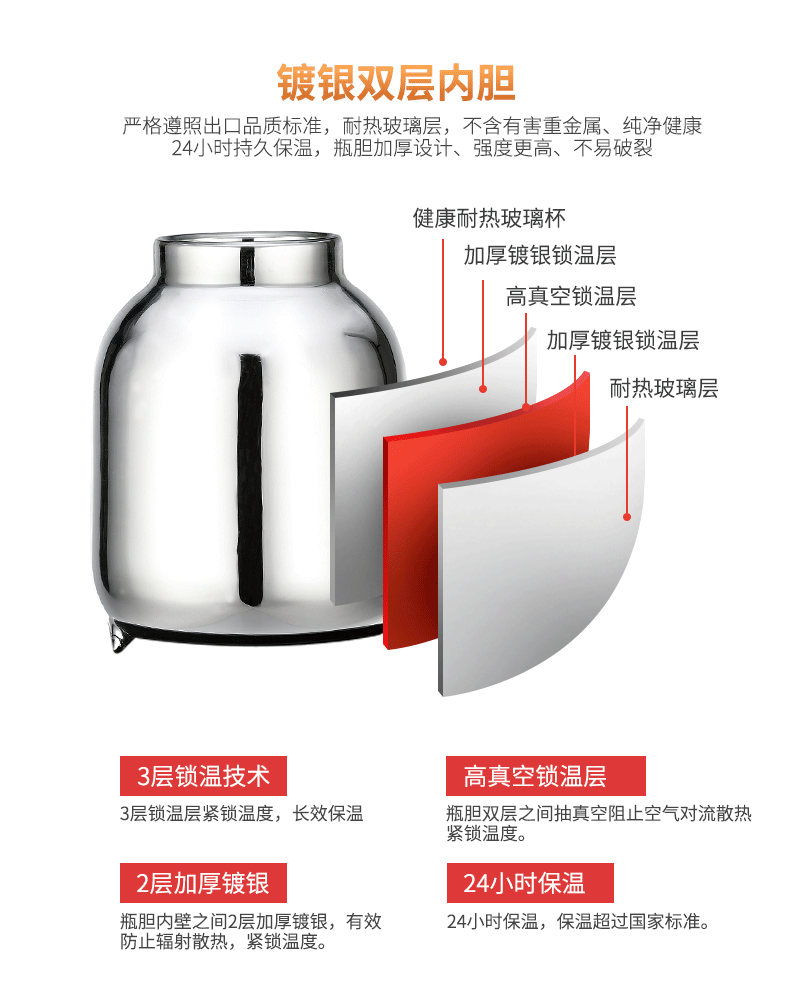 清水歐式保溫壺進(jìn)口玻璃內(nèi)膽咖啡壺時尚家用暖水壺辦公保溫水壺
