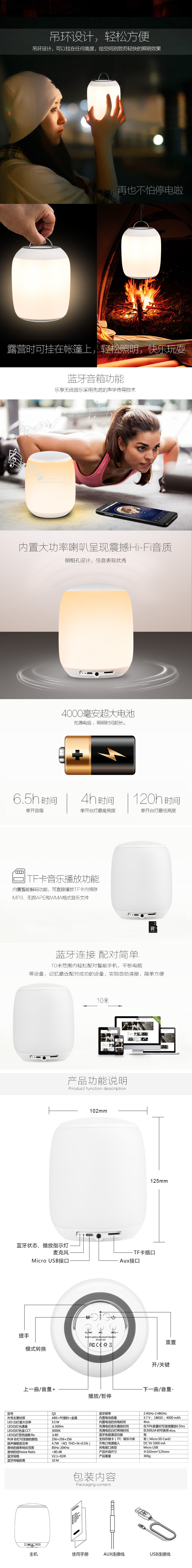 LED燈炫彩音箱 最新款藍牙音響 Q5多功能臺燈音箱