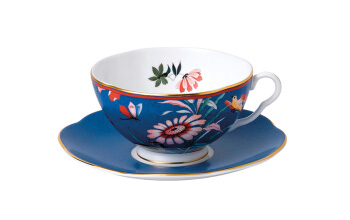 嫣紅牡丹藍(lán)色杯碟組