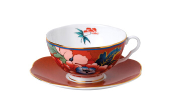 嫣紅牡丹紅色杯碟組