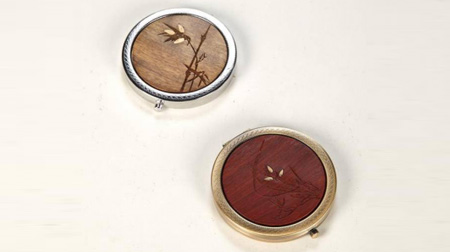 紫檀、金絲楠平面鏡（陰刻竹，嵌黃銅片)